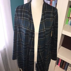 Large blue open-front flyaway plaid shirt